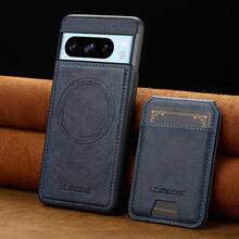 OUKNOEO 可拆卸磁吸无线充电仿皮手机壳，兼容 17 Air 16e 15 14 13 Pro Max S26 S25 Edge S24 Ultra Plus A37 A57 Pixel 10 9 8 7，带卡盒，3 个卡槽，防盗刷卡包 - 藍色 - 查看 50