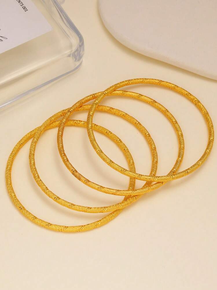 4 piezas de pulseras tipo brazalete vintage con baño de oro de 24K para mujeres, aptas para vacaciones, regalos, fiestas y uso diario - Amarillo Oro - Añade 9