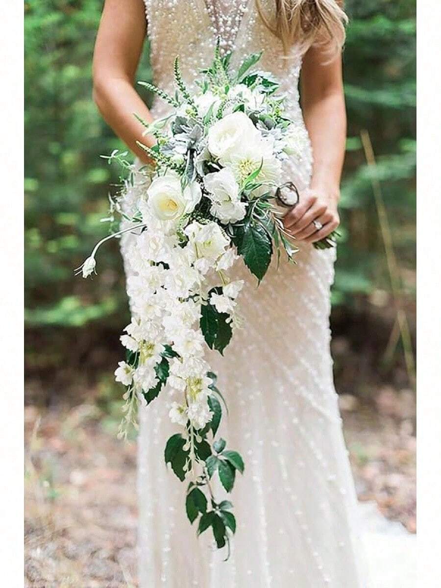 White Flowers Artificial Delphinium 9PCS With Clematis Greenery For Wedding & Home Decor