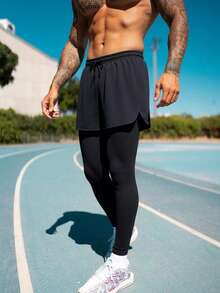 1 Quần thể thao nam, Quần tập thể dục 4 mùa 2 trong 1, Chống lộ, Lớp lót co giãn có túi, Họa tiết chạy bộ - màu đen - Xem 2