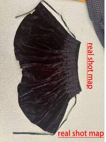 Áo choàng nhung đen nhung vàng Áo choàng ren ngắn Victoria Trang phục Halloween, Đầm dự tiệc - màu đen - Xem 5