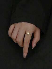 Rhinestone Star Decor Cuff Ring - 黃金 - 查看 2