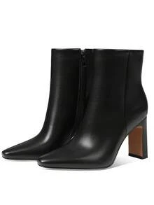 Women's Chunky High Heel Ankle Boots Pointed Toe Side Zipper Fashion Chelsea Boots Faux Suede Short  Booties For Office Lady - 黑色PU - 查看 1