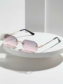 015835340007 1pc Mini Hexagon Frameless Vintage Full Metal Gradient Sunglasses, Suitable For Street, Beach, Commute, Travel, Classic Retro Style (Comes With Lanyard, Glasses Case, Cleaning Cloth) - Ombre - View 9