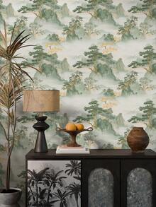 1 Roll 1m/3m/5m Vintage Mountain, Tree, Natural Landscape Chinese Landscape Style Wallpaper, Removable And Self-Adhesive Contact Paper, Vinyl Wallpaper, DIY Home Decor, Room Background, Bedroom, Kitchen, Living Room, Bathroom, Cabinet, Table & Chair, Furniture Renewal Cover - Multicolor - View 6