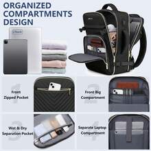Large Carry On Travel Backpack: Flight Approved 40L Waterproof TSA Personal Item Daypack For Women Weekender Bag Fit 17inch Laptop Luggage Backpack Traveling Business With USB Port And 3 Packing Cubes - 黑色 - 查看 2