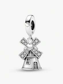 1PC 925 Sterling Silver Fashionable Leaning Tower Of Pisa Beads Charms Fit For Women Bracelets Bangles DIY Jewelry Making And Daily Outfit Matching Jewelry Decoration For Girls