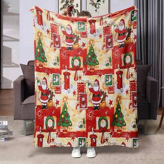 1 件圣诞元素拼布图案法兰绒数码印花毯，送给家人和朋友的礼物，宿舍毯，空调毯，温暖轻便的法兰绒盖毯，高清数码印花个性化法兰绒被子，适合多用途，多种尺寸可选，适合所有季节