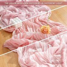 10ft Solid Color Pleated Bohemian Style Cheese Cloth Table Runner, Gray-Pink, 1pc - وردي - مشاهدة 3