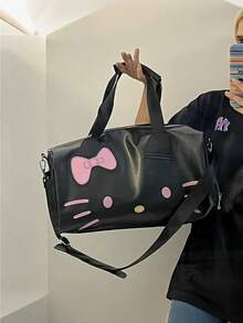 Sanrio 1 قطعة - حقيبة يد سعة كبيرة مزينة بشخصية هالو كيتي الكرتونية الكاواييي، حقيبة كتف لتخزين الألعاب، حقيبة تسوق للسفر كهدية (بعض الأجزاء قد تكون عشوائية)، حقيبة هالو كيتي الكرتونية الجميلة الكبيرة، حقيبة كتف، حقيبة عبر الجسم، جلد اصطناعي أسود، طراز قطة جميلة، حقيبة لياقة بدنية محمولة، حقيبة سفر عبر الجسم