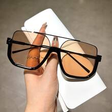 1pc Large Frame Double Bridge Half Frame Retro Personality Fashion Glasses, Suitable For Daily Street Shooting And Parties - Black - View 6