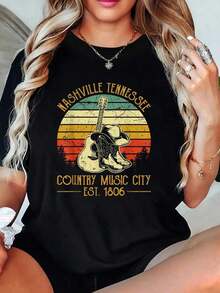 100% Cotton T Shirts Guitar Guitarist Nashville Country Music City T-Shirt Breathable & Comfort Fit Tee Women,Short Sleeve Crew Neck Top For All Seasons,Graphic Tees Women Tops,Valentine's Day,Valentine Outfits For Women,Vacation Outfits Women,Mardi Gras Outfit Women,St Patrick's Day,Rave Outfits For Womengalentine - Black - View 1