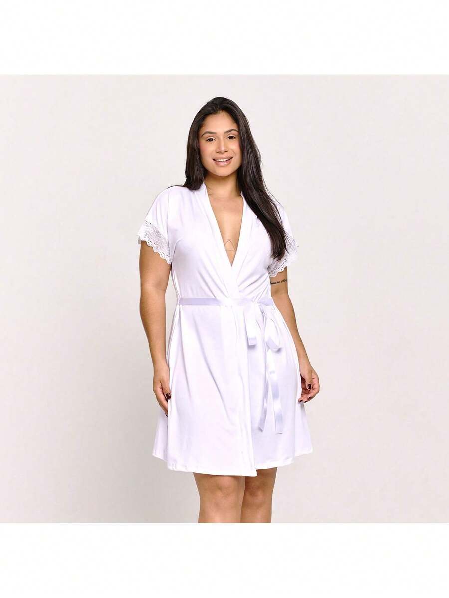 Hoby Robe Microfiber Luxury Sensual Comfort Hobby Bathrobe Honeymoon Nightwear | 811 - 白色 - 查看 1