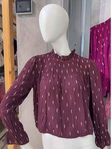Hermiss blusa para  otoño , Detalles metálicos dorados y goma  fruncida a talla única para una S/M/L . entrega estimada 1-3dias laborable (península) - Burdeos - Ver 6