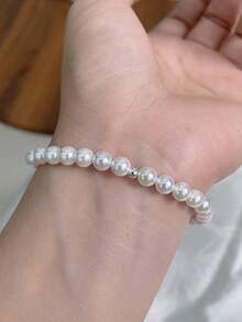 1pc Exquisite S925 Sterling Silver Pearl Bracelet, Niche Design, Luxurious Feel, Suitable For Party, Gift, And Daily Wear