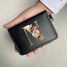 Portafoglio in pelle PU con stampa a lettere, cerniera a fisarmonica, porta carte di credito, portafoglio da uomo, regalo per uomo e donna, portafoglio da donna, portafoglio da uomo, porta carte di credito, portamonete, mini portafoglio, portafoglio - nero - Visualizzare 10