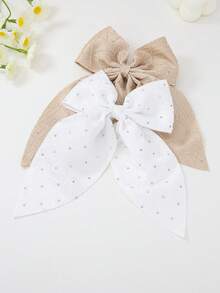 6pcs/Set Girls/Teens Rhinestone Bow Asymmetrical Textured Fabric Hair Clips, Pink/Red/Black, Daily Use Hair Accessories - Multicolor - View 6