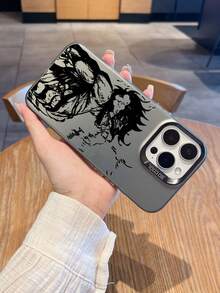 1pc Black Graffiti Anime Pattern Full Coverage TPU Shockproof Phone Case Compatible With IPhone 16, 15, 14, 13, 12, 11 Pro Max, And Series