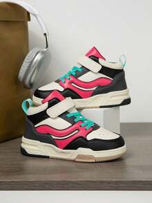 1 Paar Kinder High Top Lässig Mode Sneaker, Farbblockdesign, leicht & bequem, geeignet für Outdoor, Laufen, Kinder & Teenager - Schwarz Rot - Übersicht 3