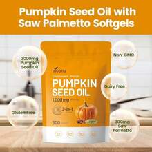 Pumpkin Seed Oil With Saw Palmetto Capsules | Cold Pressed, Pure Virgin Oil, Essential Fatty Acids &Amp; Phytosterols | 300 SoftgelsSupports Hair, Urinary, Bladder &Amp; Prostate Health | Non-GMO