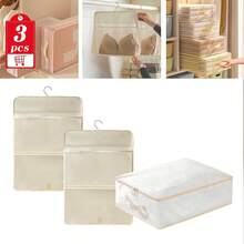 3 pièces Set (2 sacs suspendus à double couche + 1 sac de rangement en maille) pour l'organisation de la penderie pour les chaussettes, les vêtements, les pantalons, les soutiens-gorge, en tissu Oxford épaissi
