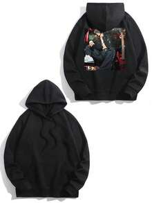 Plus Size Men's Personalized Hoodie, Customize Your Photo/Group Photo/Couple/Couples/Family/Friend/Pet/Landscape Photo, Black Plus Size Top, Plus Size Men's Thermal Lined Hoodie, Best Friend Gift, Winter, Valentine's Day/Father's Day/Anniversary/Birthday Gift, Gift For Him, Plus Size Men's Apparel, Anniversary Gift, Company Team Building Top Customization, Charity Team Top Customization, Family Gathering Top, Autumn/Winter Thermal Lined Hoodie - Black - View 3