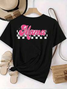 Mama Print Casual T-Shirt, Women's Double-Sided Printed T-Shirt, Fashion Casual, Round Neck, 220gsm Pure Cotton (1 Piece)
