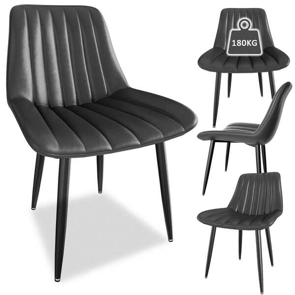 Zestaw 4 krzeseł do jadalni, krzesła kuchenne z oparciem o grubości 7 cm, krzesła do stołu jadalnego z poduszką na siedzisku o grubości 5 cm, maks. nośność 180 kg, krzesło tapicerowane sztuczną skórą PU do jadalni, kuchni, salonu