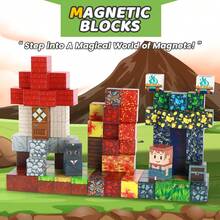 100PCS Magnetic Cubes | DIY 3D Construction Blocks | STEM Educational Toy | Volcano Castle Mine Town Scene | Character Faces | Stackable Pretend Play | Birthday Halloween Christmas - 100PCS - 查看 1