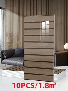 10PCS 23.6"X11.8" /19.4 Sq. Ft Wood Grain Grille Peel And Stick Wall Panels ,Waterproof PVC Self-Adhesive Backsplash Tiles - Wallpaper For Kitchen, Living Room, Bedroom, TV Wall (Glossy)