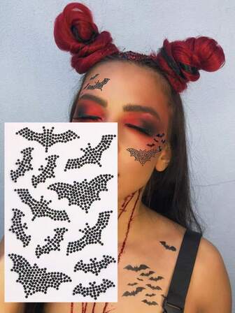 Halloween Bat Shaped Makeup, Body Stickers, Hair Stickers, Face Decorations, Body Decorations, Glitter Body Stickers