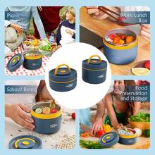 Juego de Contenedores de Almuerzo Aislados, Fiambrera Bento Apilable Portátil, Contenedor Térmico para Alimentos, Tarro de Comida Caliente de Boca Ancha con Bolsa - 3 piezas - Ver 6