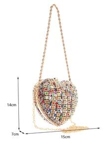 Evening Bag For Women Luxury Heart Shape Clutch Rhinestone Handbag Bridal Wedding Purse Elegant Shoulder Crossbody Bag With Detachable Chain For Cocktail Banquet Prom Party
