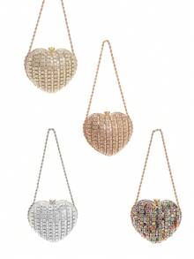 Evening Bag For Women Luxury Heart Shape Clutch Rhinestone Handbag Bridal Wedding Purse Elegant Shoulder Crossbody Bag With Detachable Chain For Cocktail Banquet Prom Party