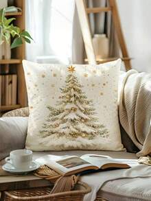 1/2/4 piezas, Funda de almohada con impresión de un solo lado, Funda de almohada con árbol de Navidad dorado, 17.7*17.7in, Funda de almohada decorativa para el hogar adecuada para sala de estar, sofá, dormitorio, sin relleno de almohada - Impresión plana 2D de un solo lado