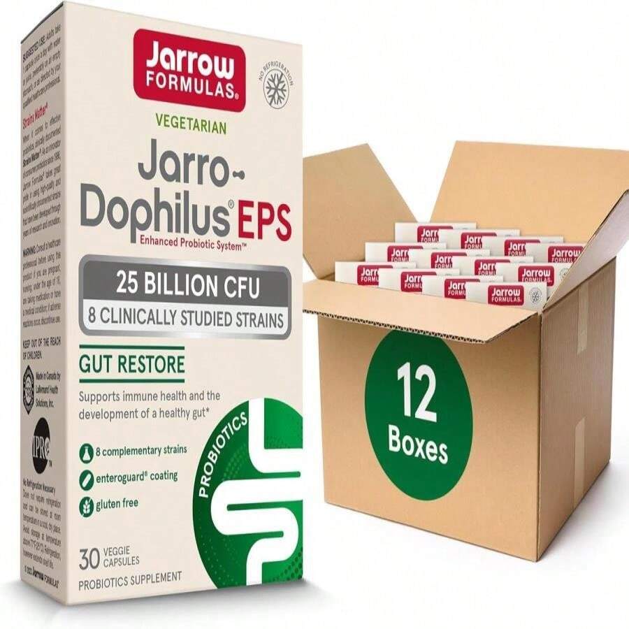 Jarrow Formulas Jarro-Dophilus EPS Gut Restore Probiotics 25 Billion CFU With 8 Clinically-Studied Strains, Dietary Supplement For Intestinal And Immune Support, 30 Veggie Capsules, 30 Day Supply - Flavor NameB - 查看 1