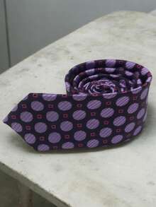 Luxury Men's Skinny Ties Polyester Silk Solid Polka Dot Striped Check Skinny Jacquard Groomsman Tie - 玫紅色 - 查看 2