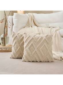 1pc Decorative Faux Wool Throw Pillow Covers Christmas Soft Plush Fuzzy Short Fleece Square Patterned Cushion Cases Solid Pillowcases Couch For Bed Sofa Living Room Gifts Birthday Graduation