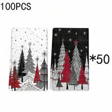 1pc/2pcs/100pcs Christmas Tree Printed Pattern Kitchen Towels And Dishcloths, Suitable For Interior Decoration In Restaurants, Kitchens, Bathrooms, Party Decoration, Holiday Gifts, And Can Be Given As Christmas Gifts
