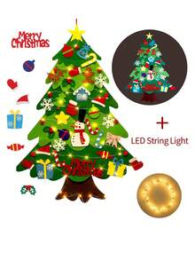1pc Christmas Tree 3.2ft DIY Wall Hanging Xmas Tree With 32 Pcs Ornaments And 21 Pcs Ornaments And Two 20LED Light Strips, Christmas Decoration,Christmas Gifts For Boys And Girls Home Decor Christmas Decorations Room Decor