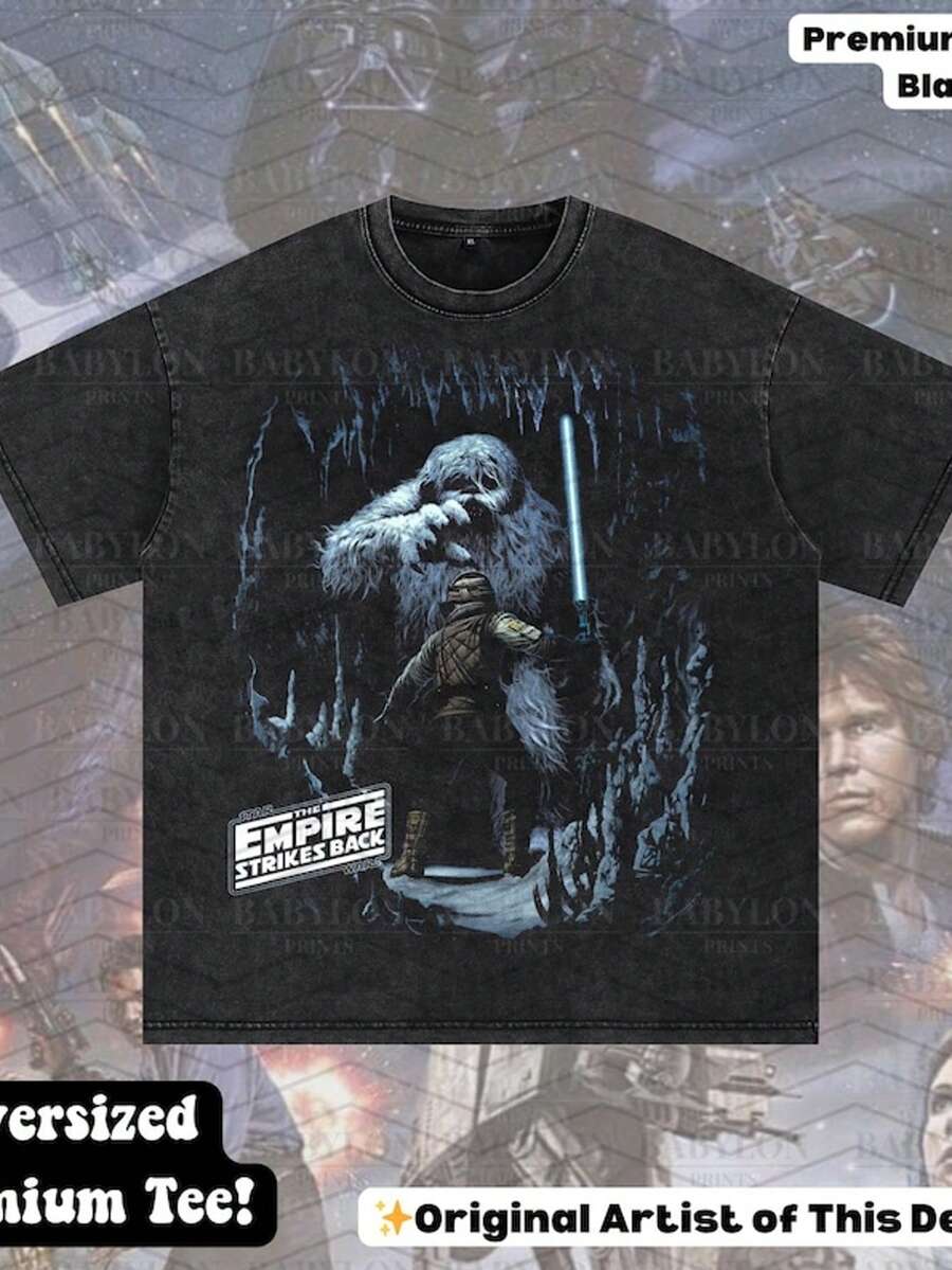Oversized The Empire Strikes Back Shirt Star Wars Movie Poster Shirt Luke Skywalker World Sta - 黑色 - 查看 1
