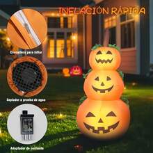 Fantasma Inflable de Halloween 1.2m, Decoraciones de Patio con e inserción Fija, Fantasma de Calabaza Inflable Iluminado, Cabeza de Tres Calabaza Halloween Inflable con Luces LED, Decoración Halloween, Halloween Juguete Inflable al , para jardín y césped - Naranja - Ver 7