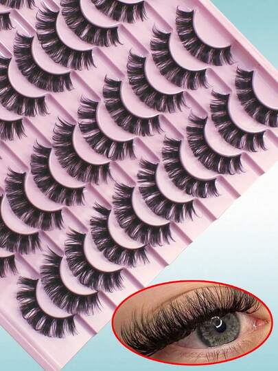 20 paia di ciglia finte riutilizzabili, con arricciatura a D, volume russo, ciglia a striscia complete, naturali e voluminose