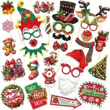 1pc Christmas Sparkling Photo Frame+30pcs Hand-Held Photobooth Props Christmas Hats, Socks, Snowman Patterns, Funny And Funny Props, Hand-Held Photo Props, Party Supplies Set, Used For Taking Photos At Parties With Friends And Family