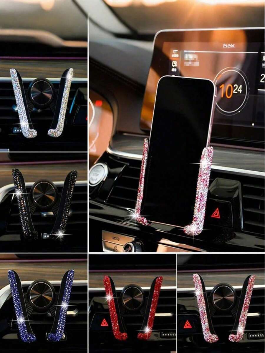 Soporte de teléfono para coche de una sola pieza con cristales, soporte de teléfono para coche universal ajustable 360° con cristales, accesorios para coche. - A - Ver 1