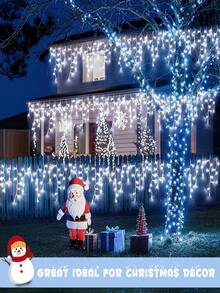 3.5M/7M Luces de cortina solar tipo carámbano, decoración de luces navideñas para interiores/exteriores, 97 LED/160 LED con 8 modos de parpadeo, luces de hadas LED con función de memoria, a prueba de agua para decorar aleros, jardín, fiesta, balcón, árbol, techo, paredes en vacaciones
