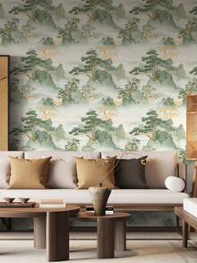 1 Roll 1m/3m/5m Vintage Mountain, Tree, Natural Landscape Chinese Landscape Style Wallpaper, Removable And Self-Adhesive Contact Paper, Vinyl Wallpaper, DIY Home Decor, Room Background, Bedroom, Kitchen, Living Room, Bathroom, Cabinet, Table & Chair, Furniture Renewal Cover - Multicolor - View 15