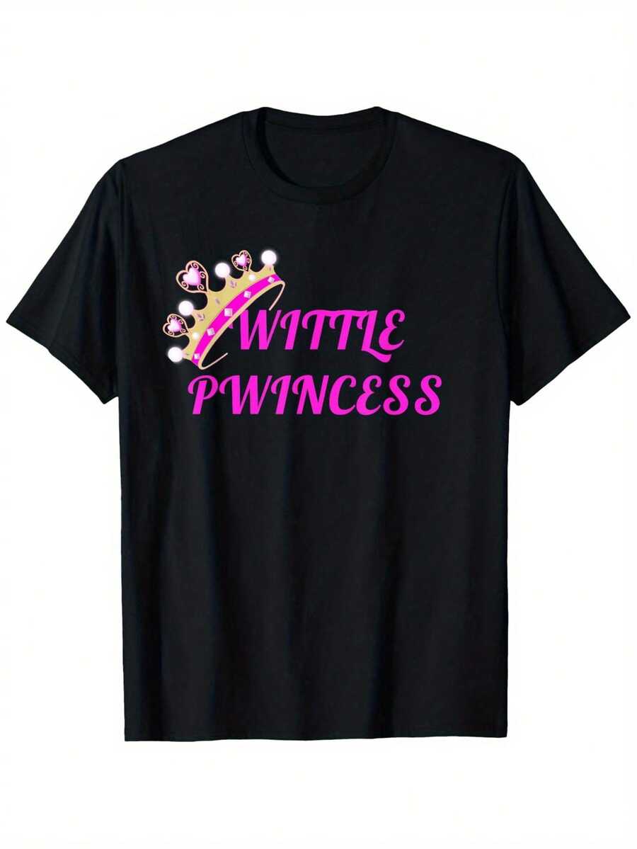 ABDL Wittle Pwincess Ageplay Submissive Kink Age Regression T-Shirt, Men'S Comfortable Cotton T-Shirt, Micro Elastic, Perspiration Breathable, Not Fade, Four Seasons Can Be Worn, Size S-XXXL - 黑色 - 查看 1