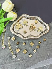 19 sztuk DIY Akcesoria do Butów Ogrodowych - Złoty Miś z Kropkami i Kryształkami, Parasol, Ozdoba na Buty z Klamrą z Kryształkami, Zdejmowane, Nadaje Się Do Butów Plażowych, Butów z Wycięciami, Prezentów Świątecznych, Na Wszystkie Pory Roku