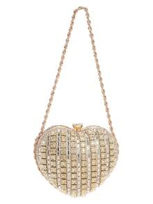 Evening Bag For Women Luxury Heart Shape Clutch Rhinestone Handbag Bridal Wedding Purse Elegant Shoulder Crossbody Bag With Detachable Chain For Cocktail Banquet Prom Party